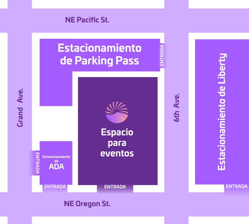 Mapa del espacio para eventos presenciales en Portland.