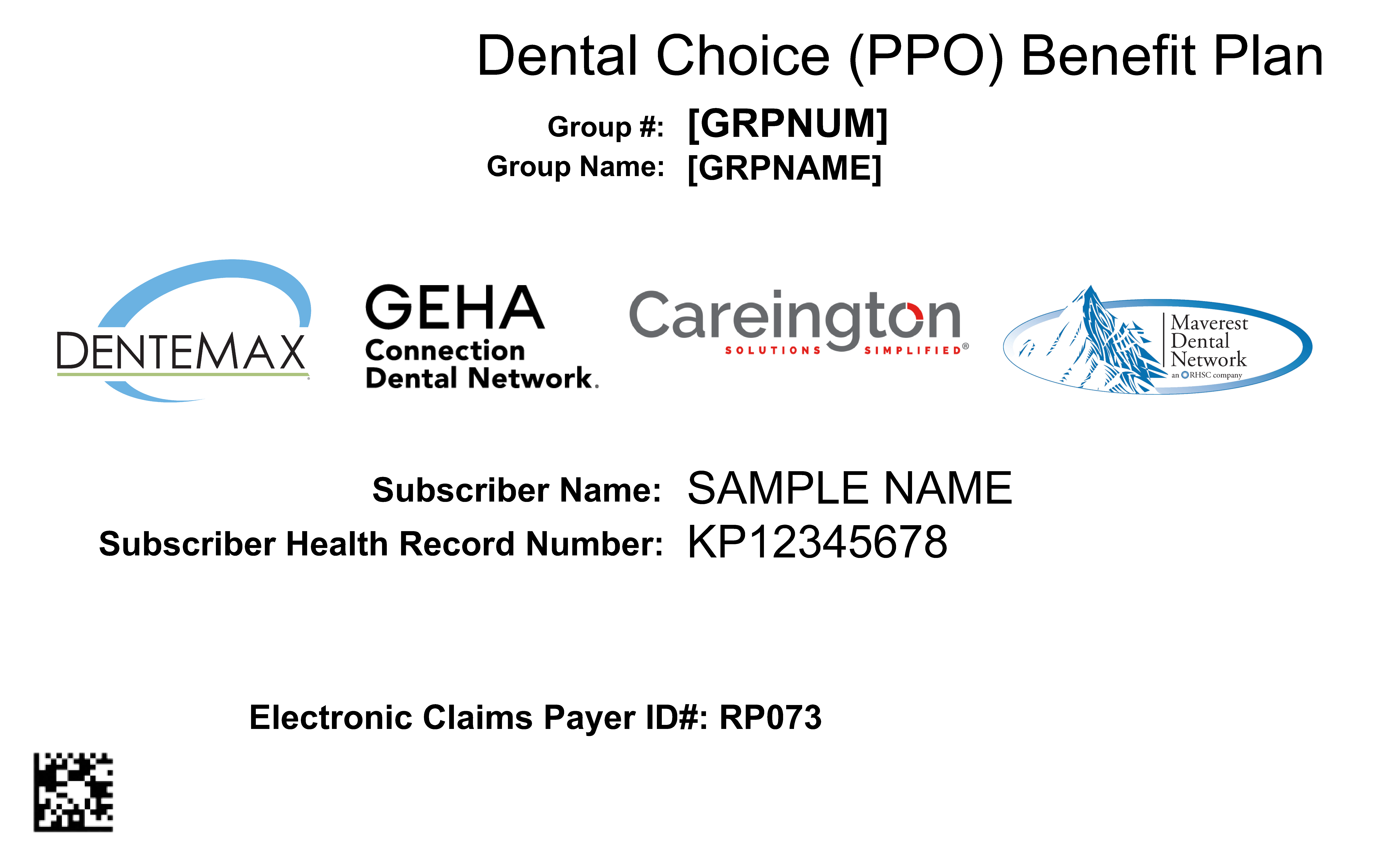 Dental insurance card for people outside the Kaiser service area